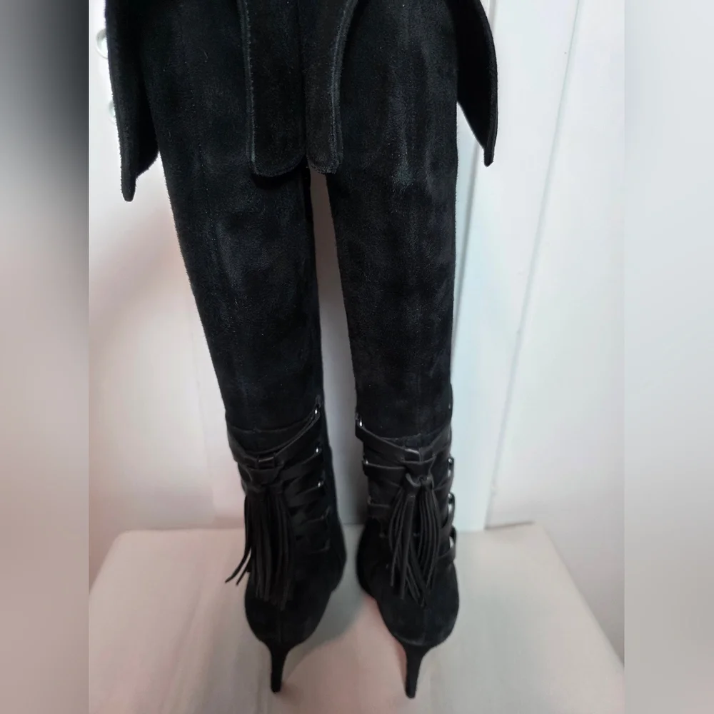 VANELI Black Suede OTK Tall Boots - Lace Up Back with Tassel - Vero Cuoio 6.5